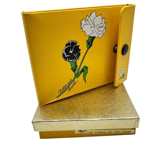1971 Emson Vtg Yellow Address Book Snap Closure Carnation Floral Design Box Gift - Picture 1 of 12